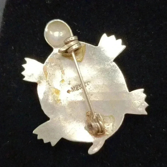 Sterling Silver and Abalone Shell Turtle Pin - Picture 2 of 3